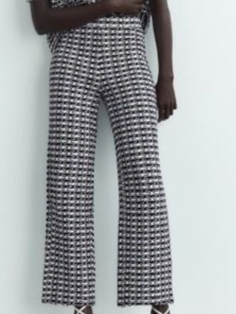 Zara Retro Jacquard Sweater Knit Pants Navy Blue & White Textured Mod Hippie LG